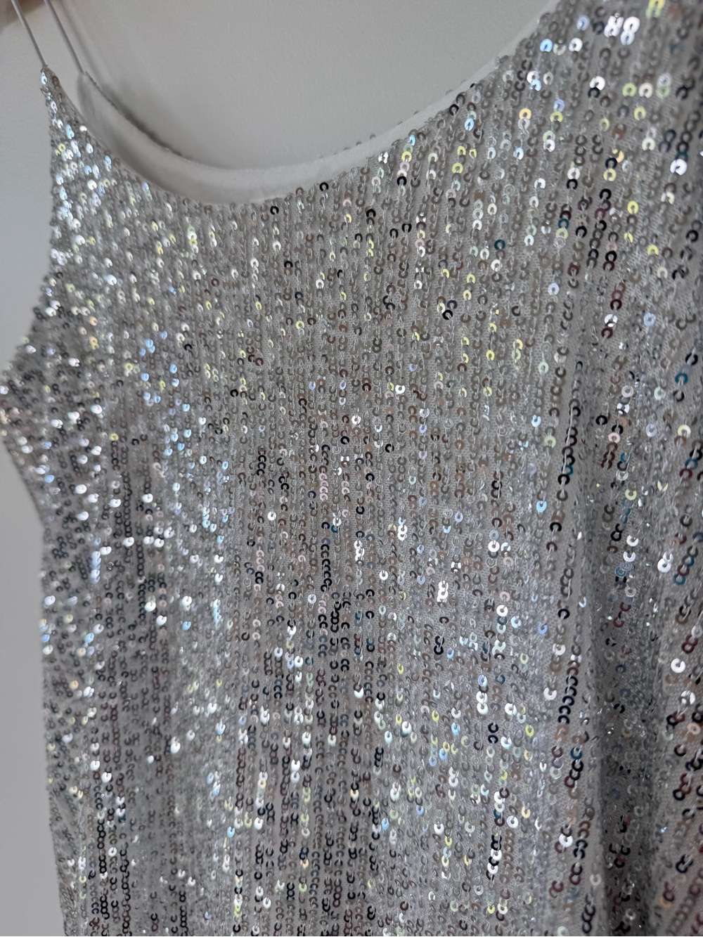 Passport Silver Sequin Tank Top NWT Size L Sleeveless Holiday Party Glam